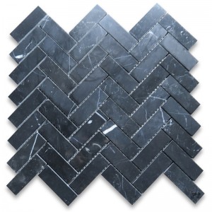 Nero marquina 1x3 placă de mozaic de herringbone lustruit