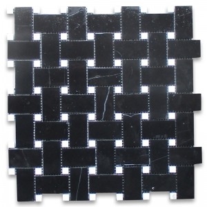 Marmura neagra Nero Marquina 1x2 coșuri de țesut mozaic alb punctate